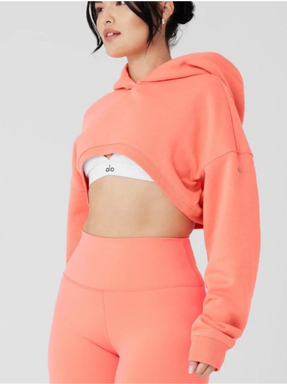 ALO YOGA Cropped Shrug It Off Women’s Cropped Hoodie - Coral Orange size Small